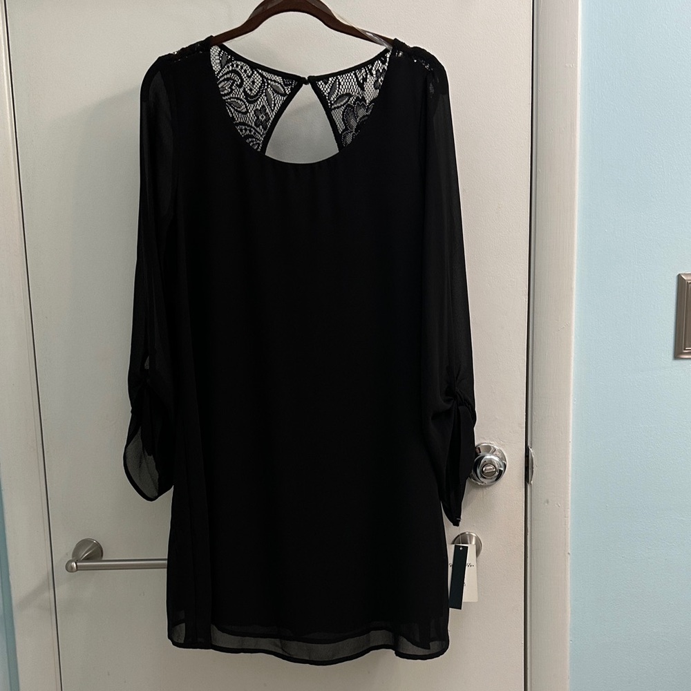 Speechless Black Sheer Blouse with Lace Detail